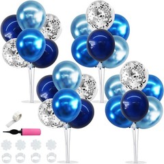 4 Set Metallic Blue Silver Balloon Stand Centerpiece Table Decorations for Me…