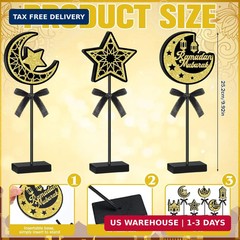 Huwena 6 Pcs Ramadan Decorations Eid Mubarak Table Decor Wooden Tall Standing Is