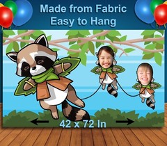 Flying Racoons Animal Theme Face Cutout, 42×72″ Photo Stand-in, Party Photo Prop