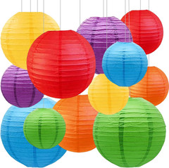 Colourful Paper Lanterns,12Pcs Rainbow Hanging round Paper Lamps for Classroom,B