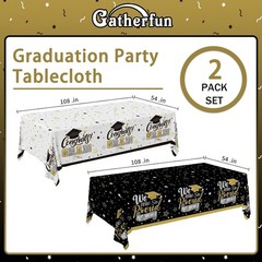 Graduation Decorations 2026-2 Pcs Black and Gold Gongrats Grad Tablecover for