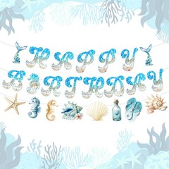 Ocean Beach Party Decorations Summer Beach Banner with 13pcs Nautical Seashel…