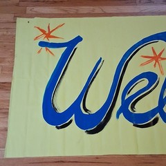 Vintage Handpainted «Welcome Back» Vynle Canvas Banner 115 x 36 Inches