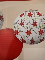 Poinsettia Paper Lanterns 1 Solid Red 2 With Print Christmas 9.5″ Decoration