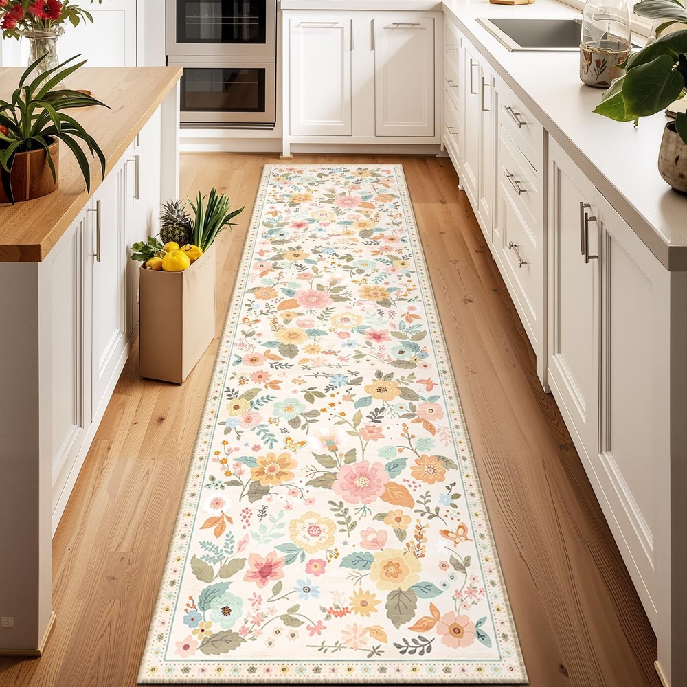 Floral 2×8 Area Rug Machine Washable Soft Print Boho Carpet Non Slip Doormat …