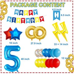 Birthday Party Decorations with 40 Inch Blue Number 5 Balloon, Lightning, Cir…