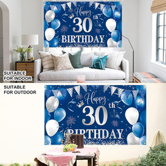 60Th Birthday Banner Backdrophappy 60Th Birthday Decorationsblue Silver Fabri…