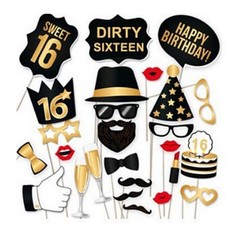 34pcs Black Photo Booth Props 30th 40th 50th Adult Birthday Fun Party Games Prop