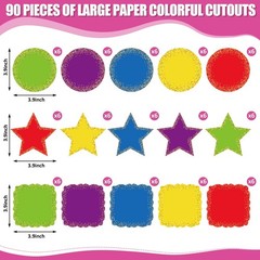 90 Pcs Confetti Cutouts Colored Circle Star Scalloped Paper Cutting Large Ass…