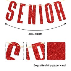 Red Glitter Senior Banner/Congrats Grad/High 3 inches by 0.1 inches,