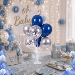 10 Balloon Stand Kits with Blue Silver Balloons – Centerpiece Decor for Parties
