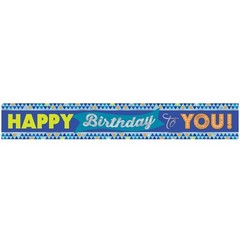 True Blue Party Multicolor Happy Birthday Foil Banner – 12′ (Pack
