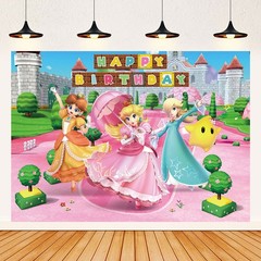 Super Mario Princess Peach Birthday Backdrop Photo Castle Background Banner