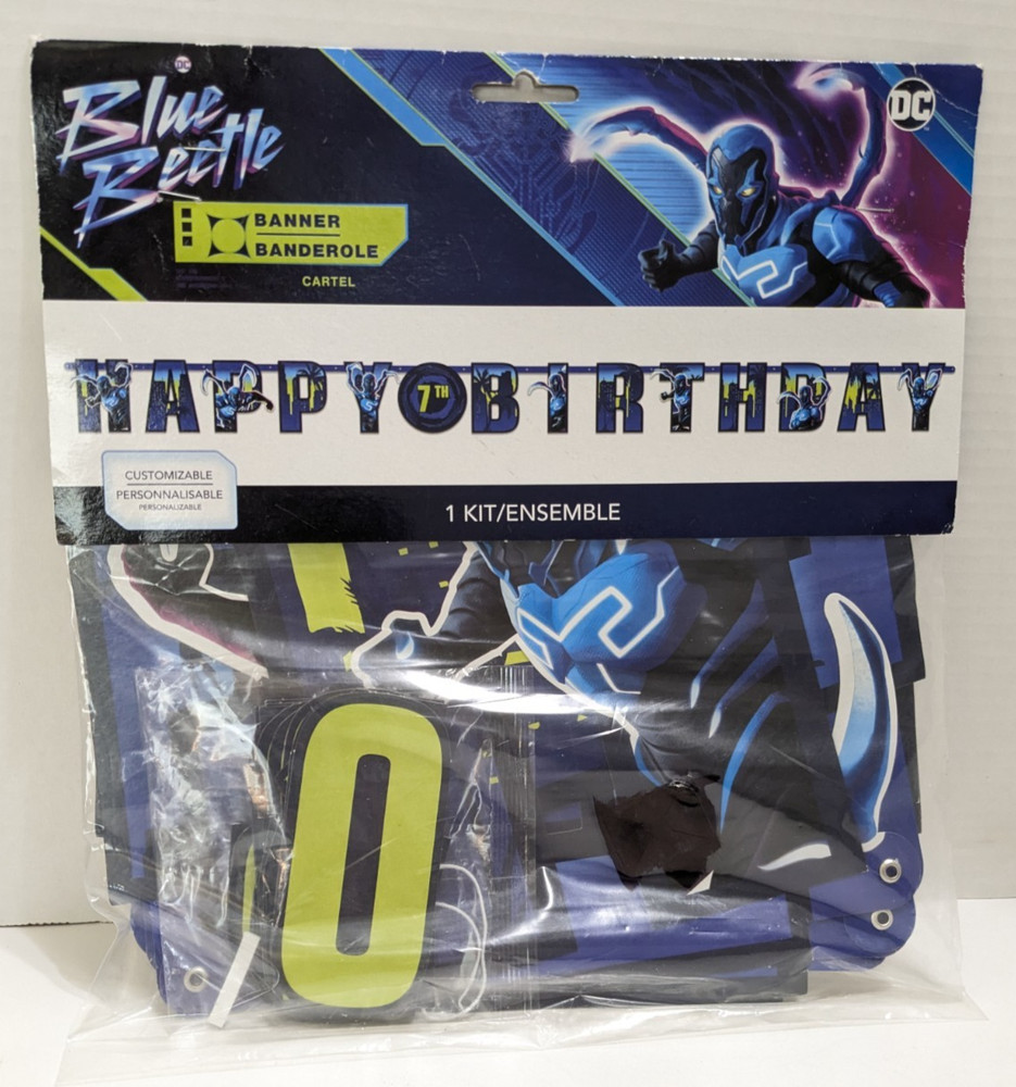 Blue Beetle Happy Birthday Party 11 ft Banner 24 Attachable Pieces 10 in Tall
