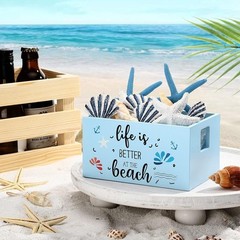 Marsui Beach Table Decor Mini Wooden Crate with 6 Starfish Shells Style