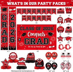 2026 Graduation Decorations, Red and Black Graduation Decorations Set with Congr