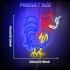 Rooster Neon Sign Red Blue LED Sign Adjustable Lighting, Wall Decoration Animal