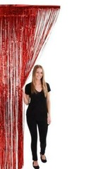 METALLIC RED FOIL FRINGE CURTAIN 36″ x 96” Shiny Door Stage Photo Backdrop Zoom