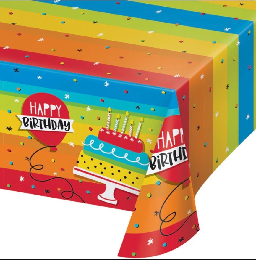 Hoppin’ Birthday Cake Plastic Tablecover All Over Print, 54″ X 102″ – New/Sealed