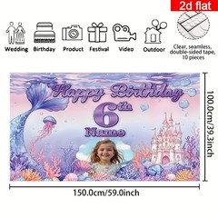 2D flat banner 1pc Customizable Portrait Age Name Birthday Party Banner Decor ◐