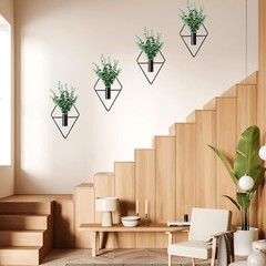 4 Pcs Plant Wall Decor Diamond Shape Hanging Planters with Artificial Plants…