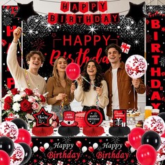 Black and Red Birthday Decorations for Men Women Boys Girls, Black and Red Pa…