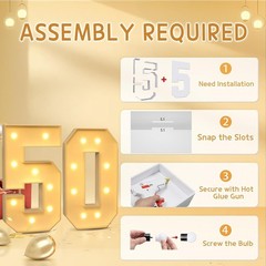 White 3FT Number 50 with Lights, Birthday Decorations