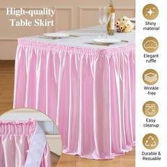 Party Talk 17Ft Baby Pink Satin Table Skirt For Rectangle Or Round Tables