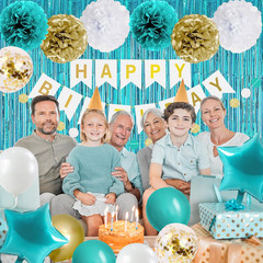 Teal Turquoise Blue and Gold Birthday Party Decorations for Women Girls with Hap