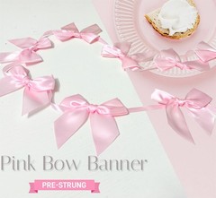 Ribbon Bow Banner, 2pcs, Pink Party Decor, Birthday Shower, Pink