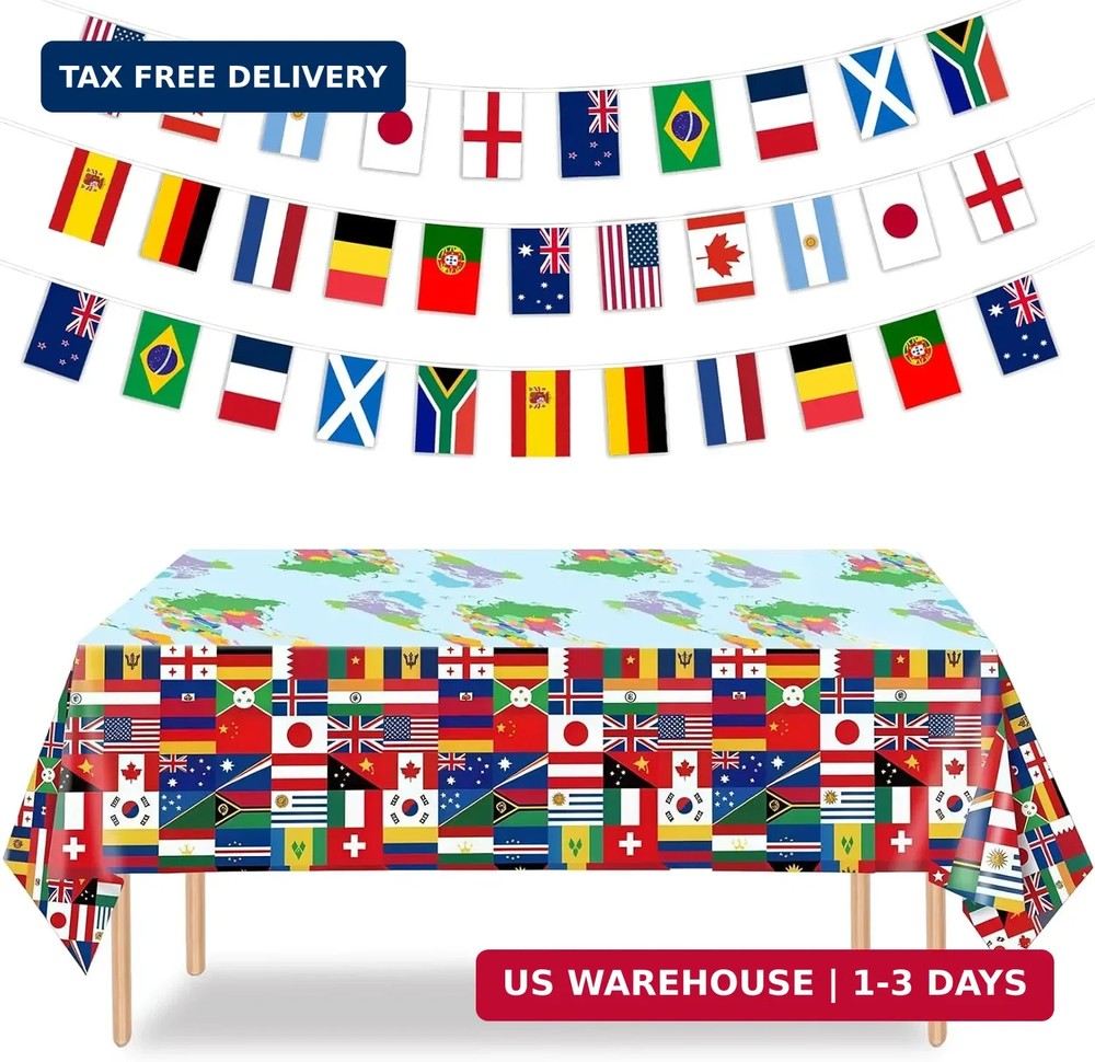 International World Flags Party Decorations Set,11M World Flag Bunting Banner &