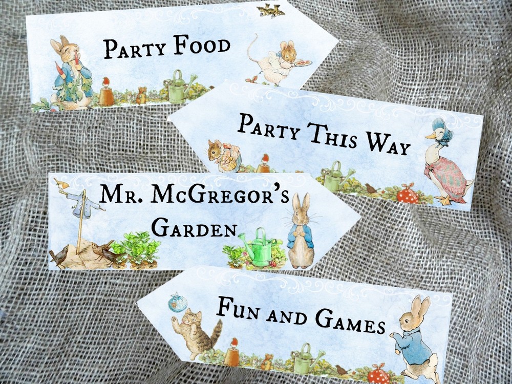4 Blue Personalised Rabbits and Woodland Characters Party Decoration Arrows