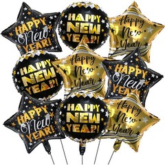 News Years Balloons Decorations – 9pcs Black and Gold New Year Balloons Happy