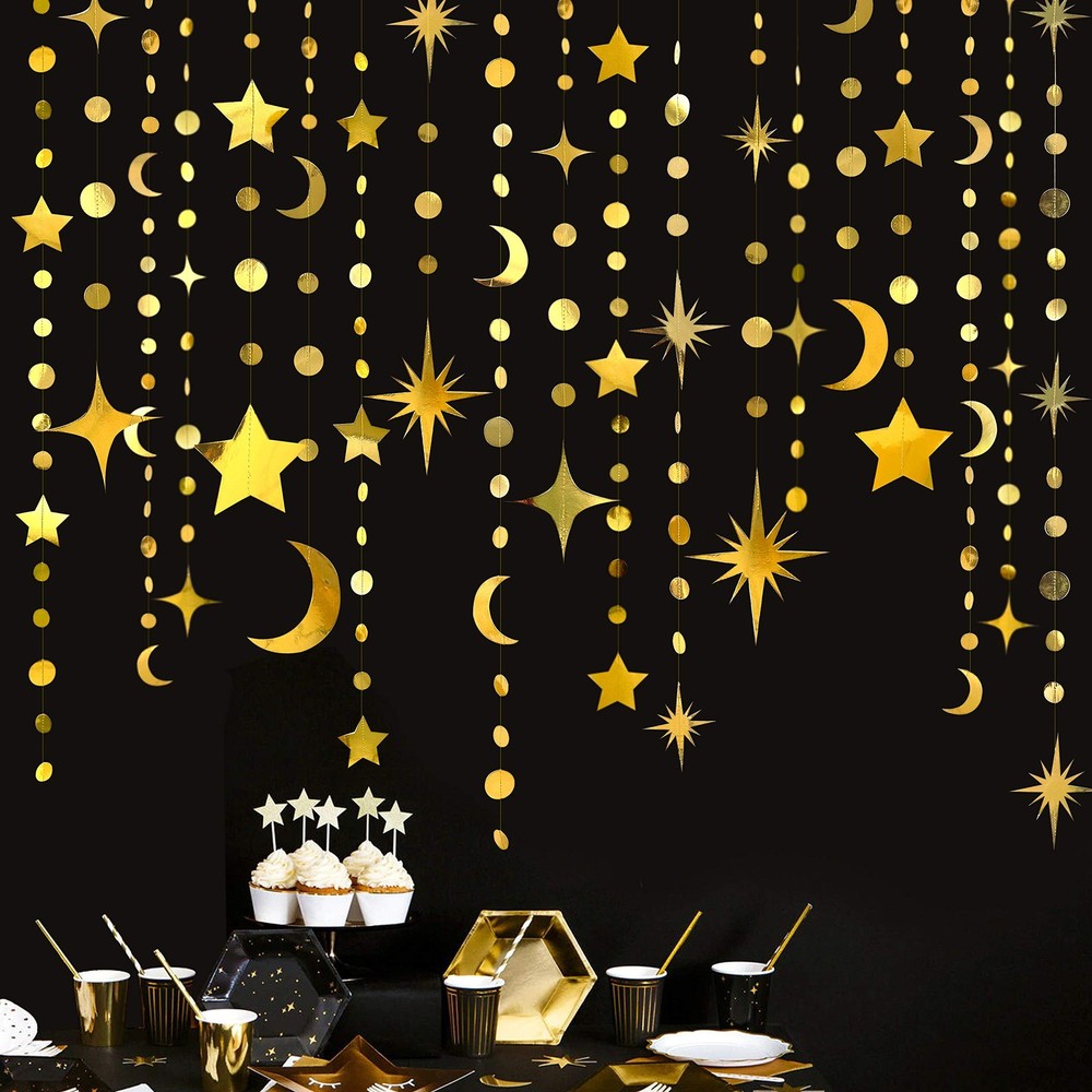 Gold Star Moon Party Decorations Gold Circle Dot Garland Crescent and Twinkle…
