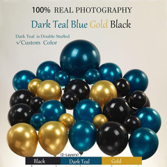 Chrome Dark Teal and Gold Black Balloon Garland Kit 170Pcs Double-Stuffed Navy