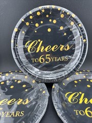 65Th Birthday Party Supplies,50 PCS Cheers to 65 Years Disposable 7 Inch Paper P