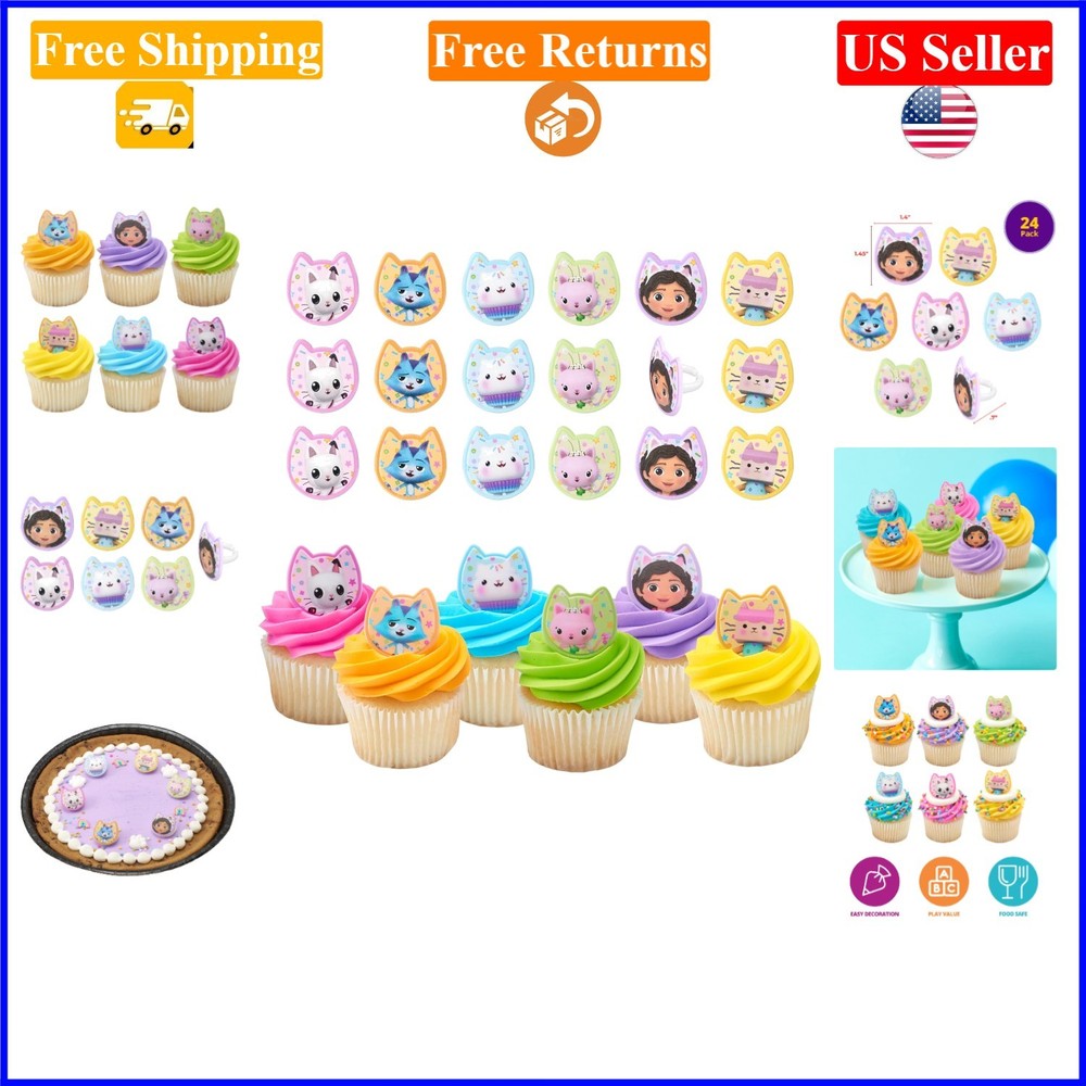 DreamWorks Gabby’s Dollhouse Cupcake Rings 24 Pack for Birthday Parties