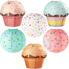 6 Pcs Donut Party Hanging Paper Lanterns Sprinkle Party Cupcake Hanging Paper La