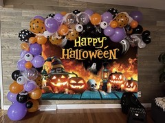 Happy Halloween Backdrop Ghost Pumpkin Flame Haunted House Party Banner 6x4FT