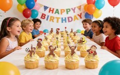 24PCS Curious Monkey Cupcake Toppers, Cartoon Party Decorations, Theme Celebr…