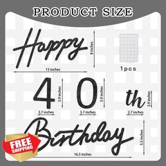 TONIFUL 40th Glitter Black Felt Happy Birthday Sign