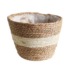 3 Piece Lined Wicker Plant Basket Set 18 22 25 cm Natural Seagrass Decor