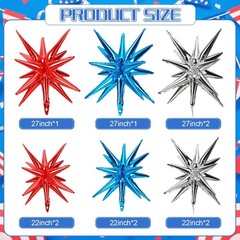 10 Pcs Red White Blue Star Balloons Explosion Starburst Foil Cone Balloons Ma…