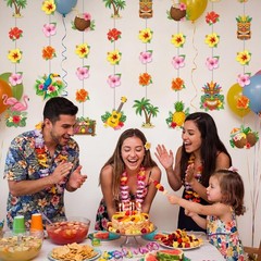 8 Pcs Hawaiian Luau Party Hanging Decorations Multicolor Tropical Decor Set
