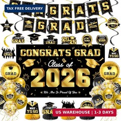 Graduation Decorations 2026-Black and Gold Graduation Party Decorations Supplies