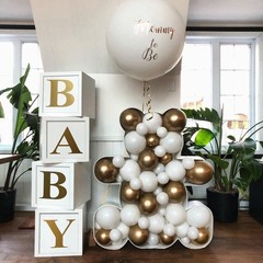 Baby Shower Boxes Party Decorations – 4pcs Stereoscopic White Gold Boxes with