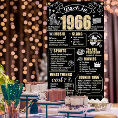 60th Birthday Decorations Back in 1966 Door Banner for Men Women, Black Gold Hap