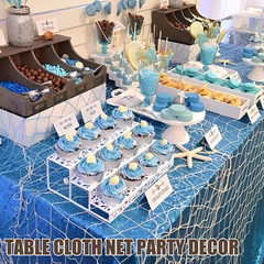 2 Pack Fish Net Decorations for Party, Natural Cotton Hawaiian Party Fishing Net