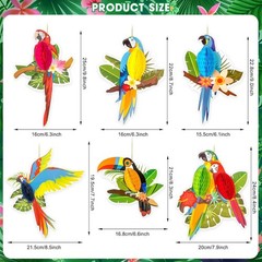 6 Pieces Hawaiian Tropical Parrot Honeycomb Decorations, Luau Party Decorations