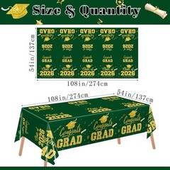 Graduation Decorations 2026, Green and Gold Graduation Tablecloths, 2 Pack Congr